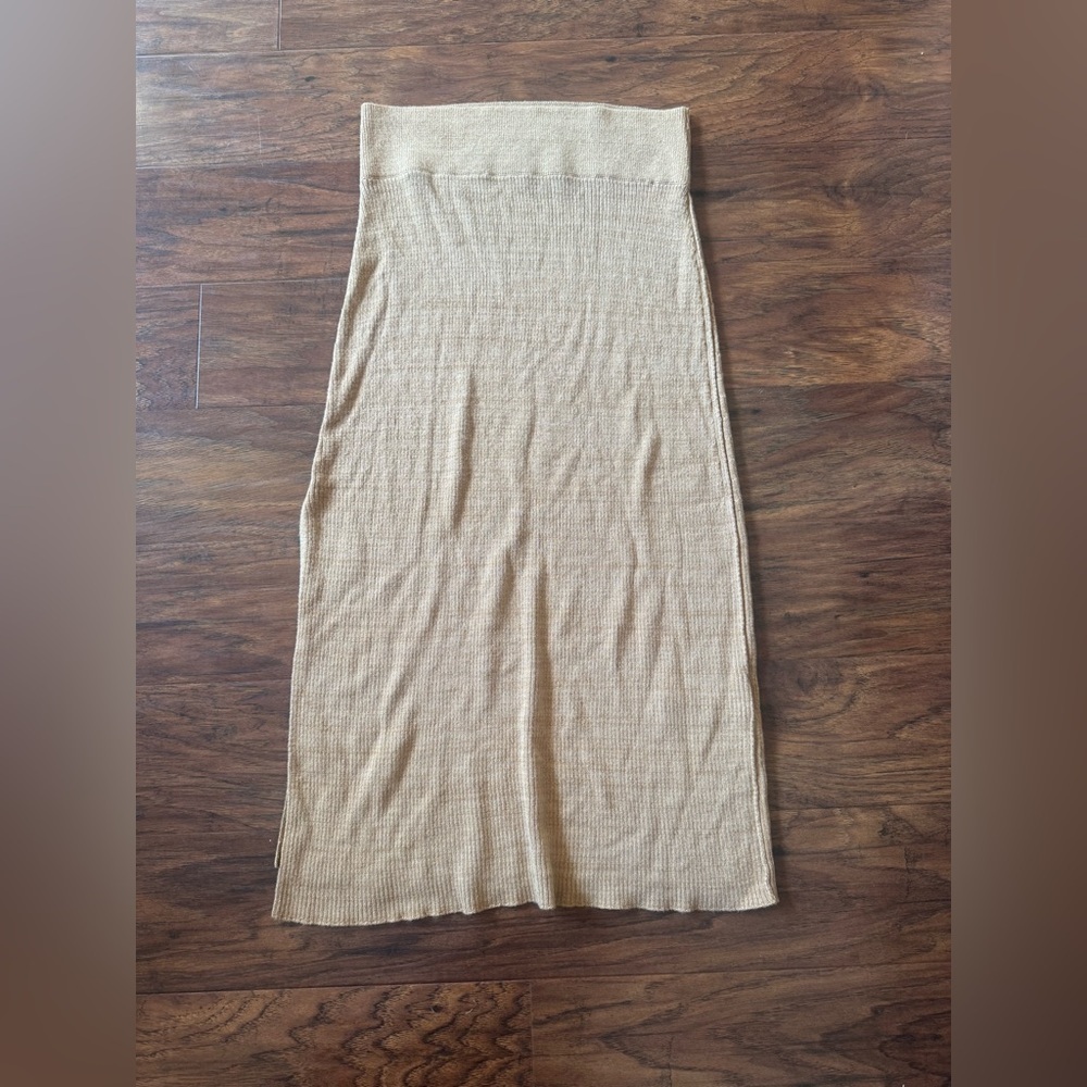 Free People Knit Midi Skirt Tan Side Slit Slim Boho Country Date Night Size XS